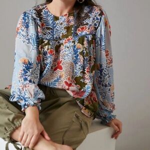 NWOT Anthropologie Bl^nk London Miranda Peasant Floral Long Sleeve Blouse. Sz M